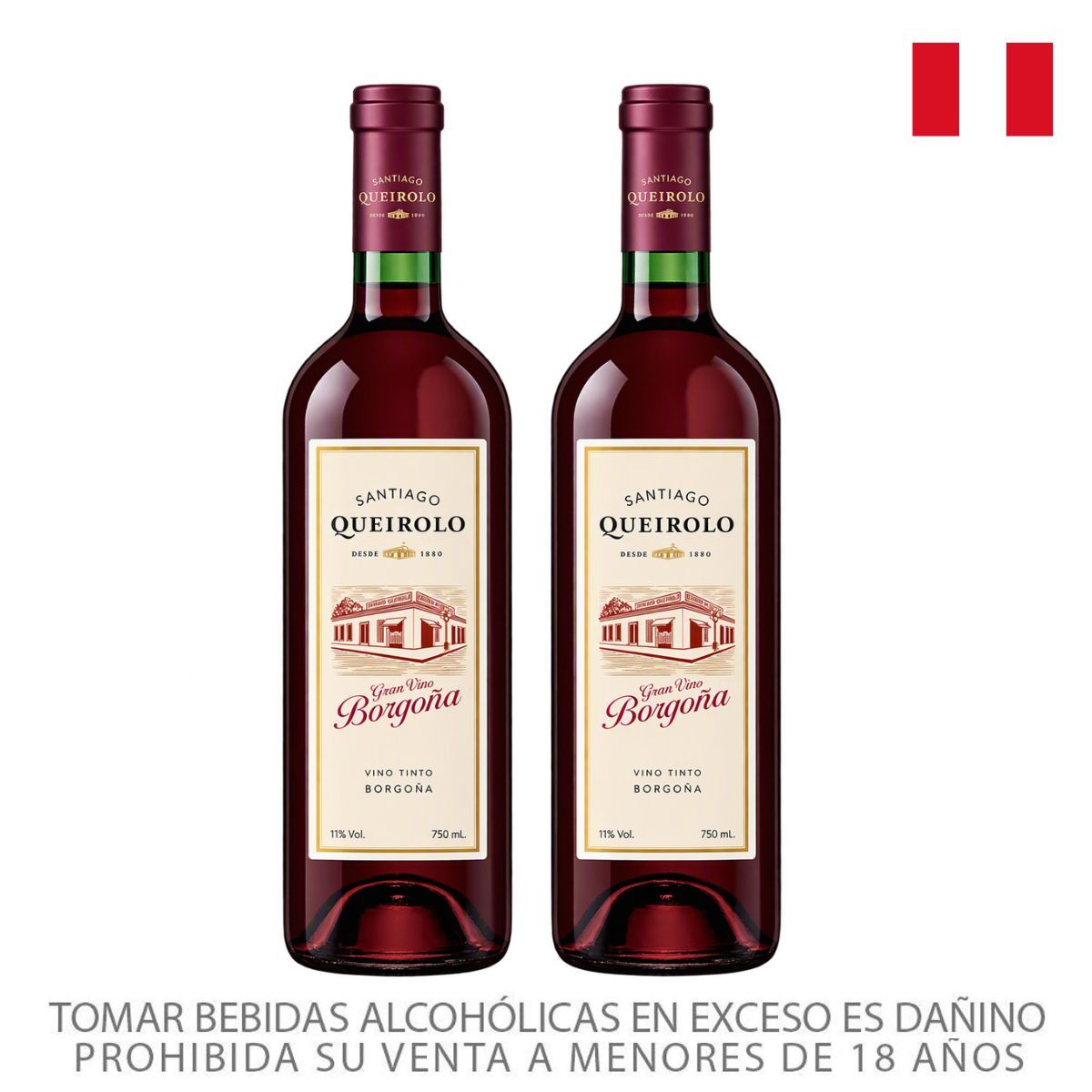 SANTIAGO QUEIROLO - Vino Santiago Queirolo Borgoña Pack 2 Botellas 750 mL