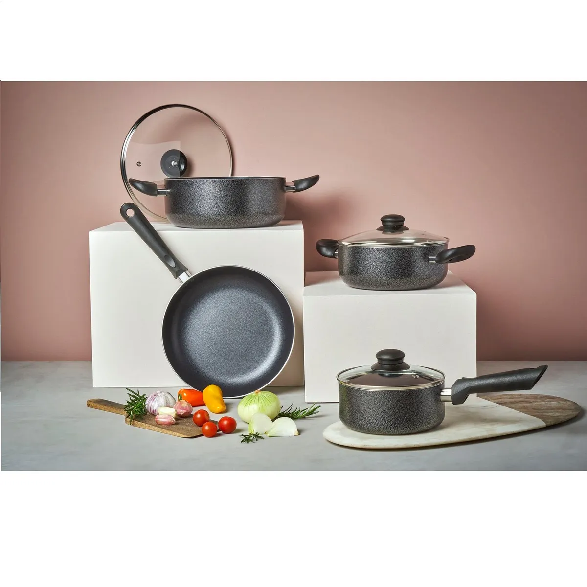 CASA JOVEN - Juego de Ollas 7 Piezas 16-20-24-24cm Aluminio Antiadherente Casa Joven