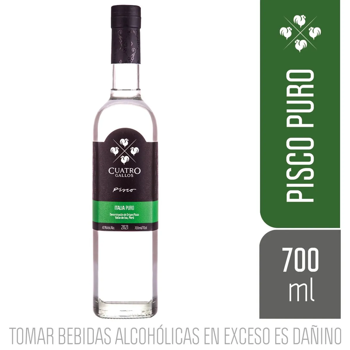 CUATRO GALLOS - Pisco Puro Italia Cuatro Gallos Botella 700 mL