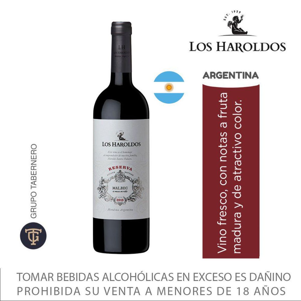 LOS HAROLDOS - Vino Tinto Los Haroldos Reserva Familia Malbec Botella 750 mL