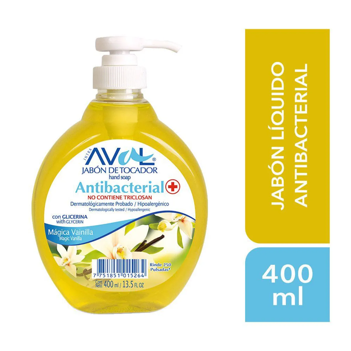 AVAL - Jabón Líquido Antibacterial para Manos Aval Vainilla Envase 400 mL