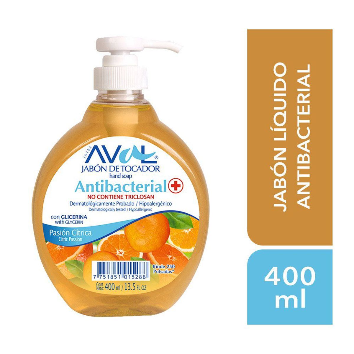 AVAL - Jabón Líquido Aval Antibacterial Pasión Cítrica Envase 400 mL