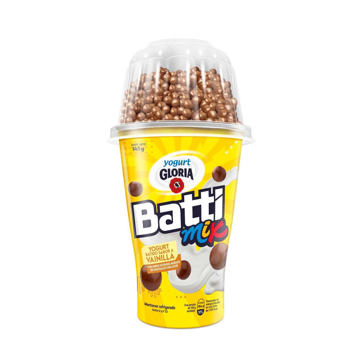GLORIA - Yogurt Gloria Battimix Vainilla con Bolitas de Chocolate Envase 145 g