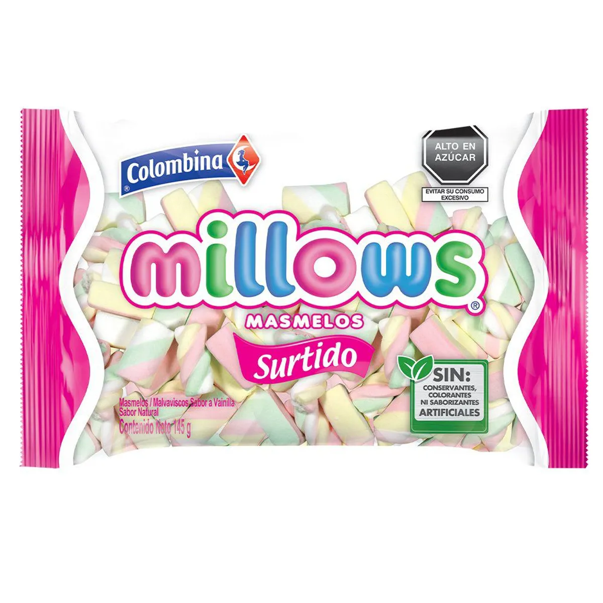 COLOMBINA - Marshmellows Millows Colombina Surtidos Bolsa 145 g