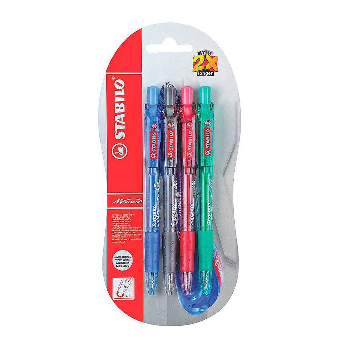 STABILO - Lapiceros Stabilo Marathon Punta Media Colores Surtidos Empaque 4 Und