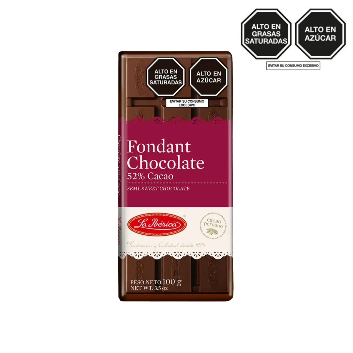 LA IBERICA - Tableta de Chocolate La Ibérica Fondant Empaque 100 g