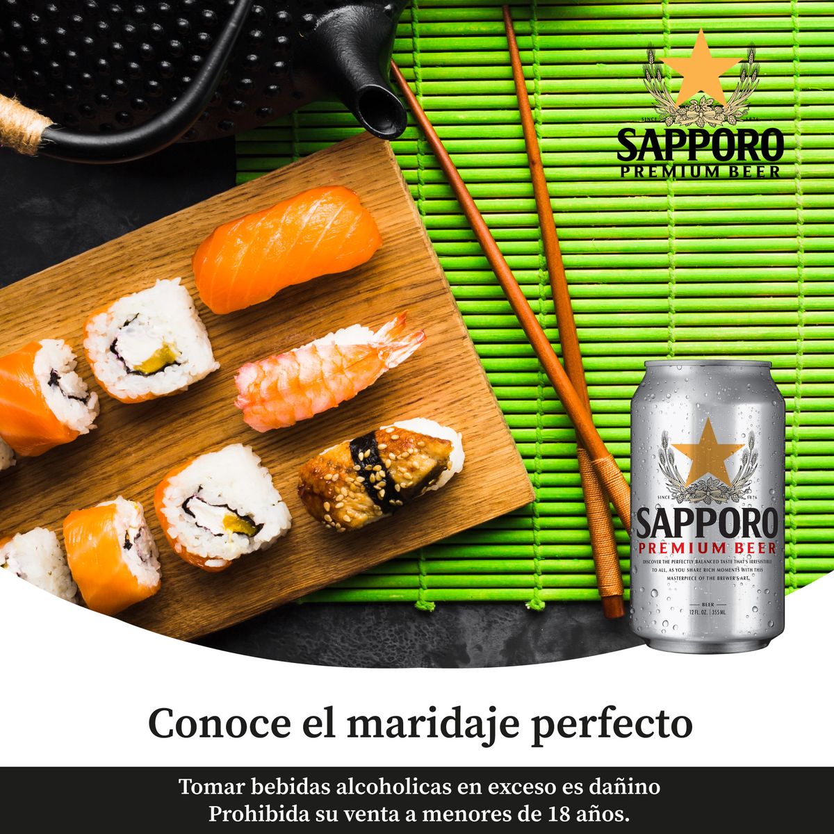 SAPPORO - Cerveza Sapporo Premium Lager Lata 355 mL
