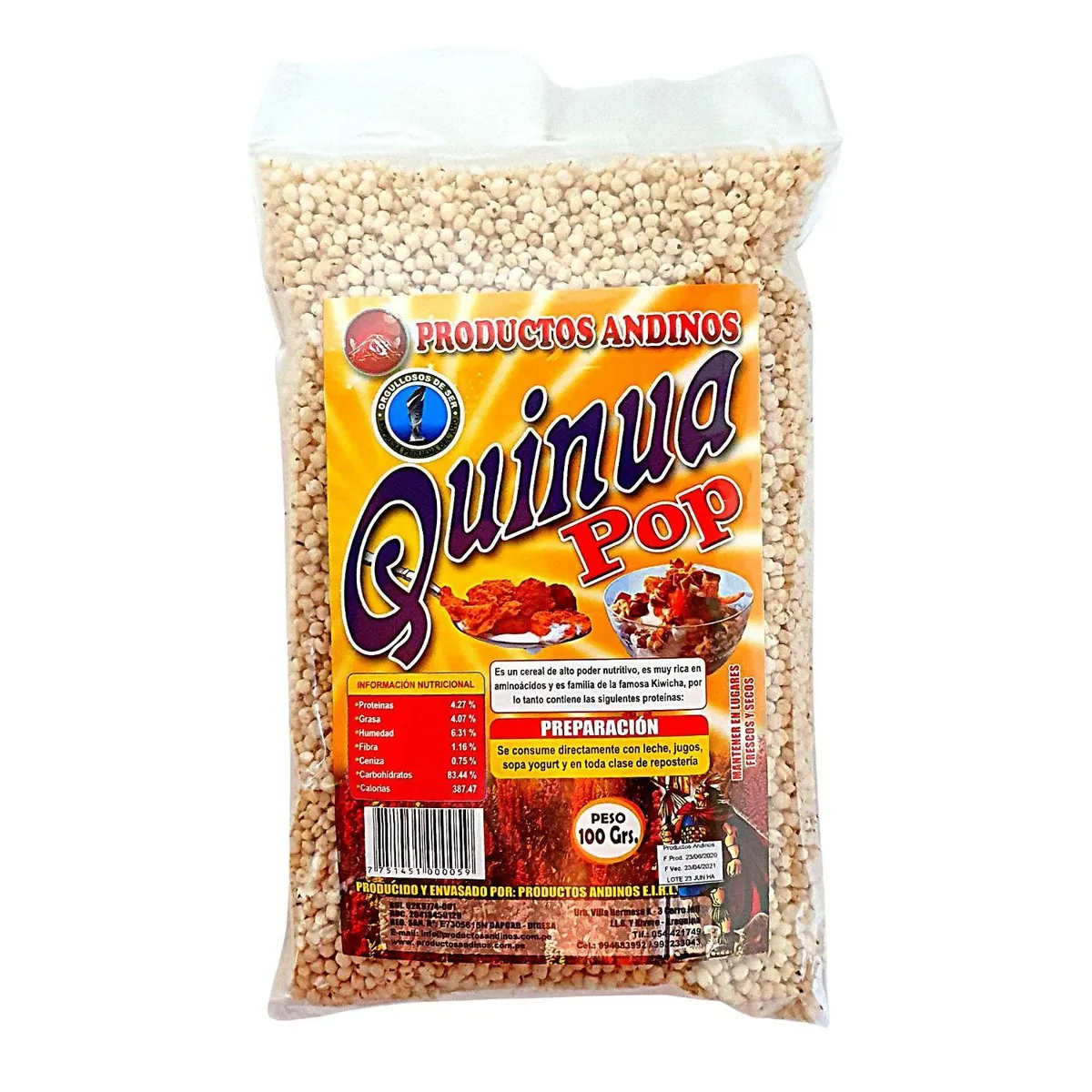PRODUCTOS ANDINOS - Cereal Quinua Pop Productos Andinos Bolsa 100 g