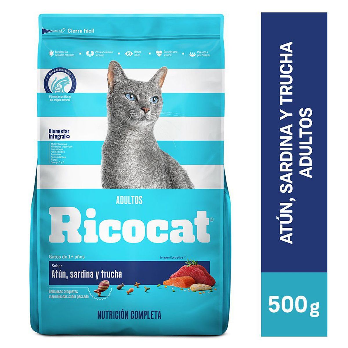 RICOCAT - Alimento Seco Gatos Adultos Ricocat Atún Sardina y Trucha Bolsa 500 g