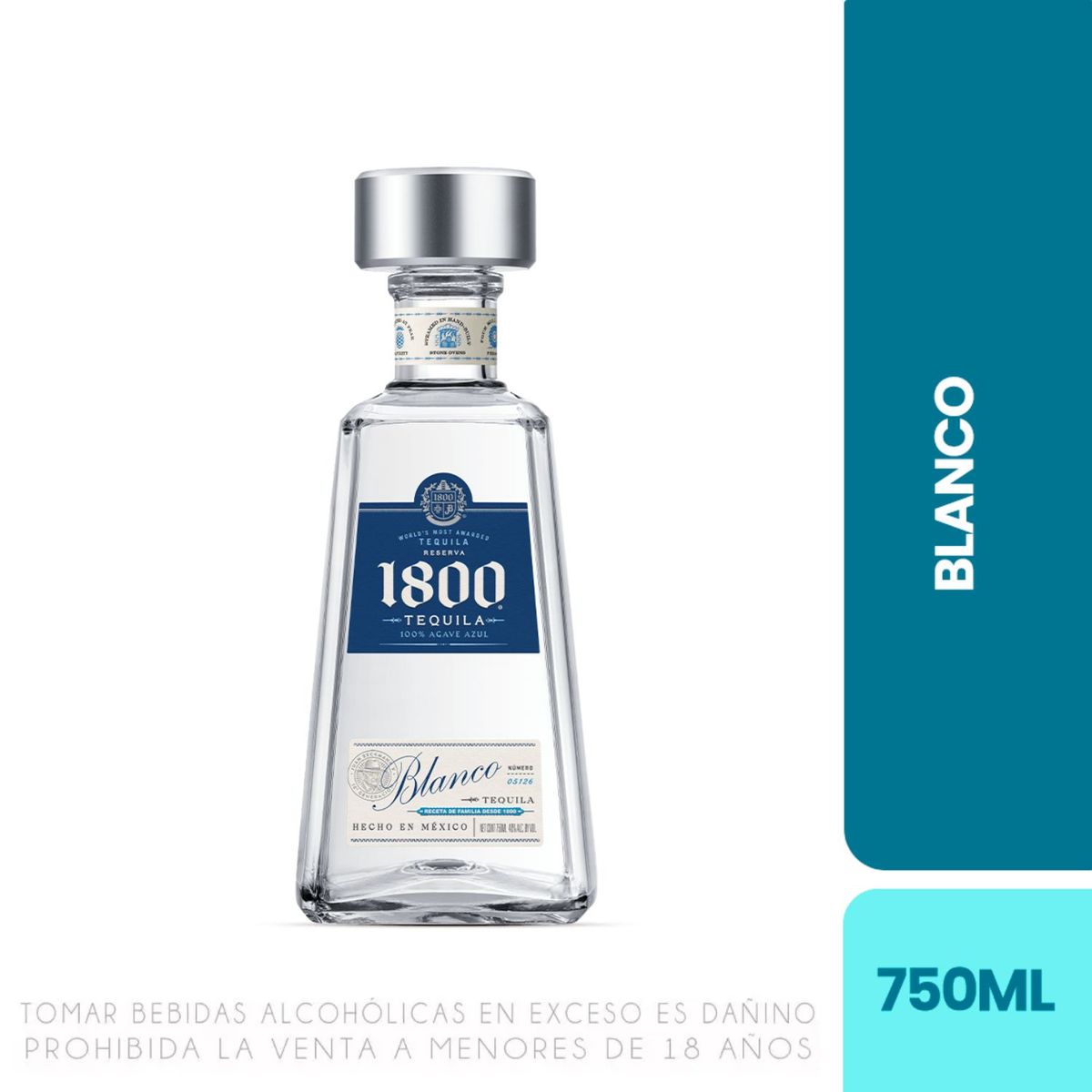 1800 - Tequila 1800 Blanco 100% Agave Botella 750 mL