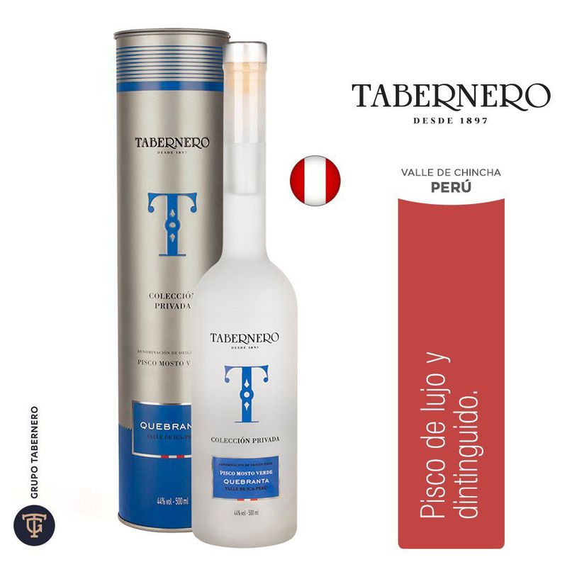 TABERNERO - Pisco Tabernero Mosto Verde Quebranta Botella 500 mL
