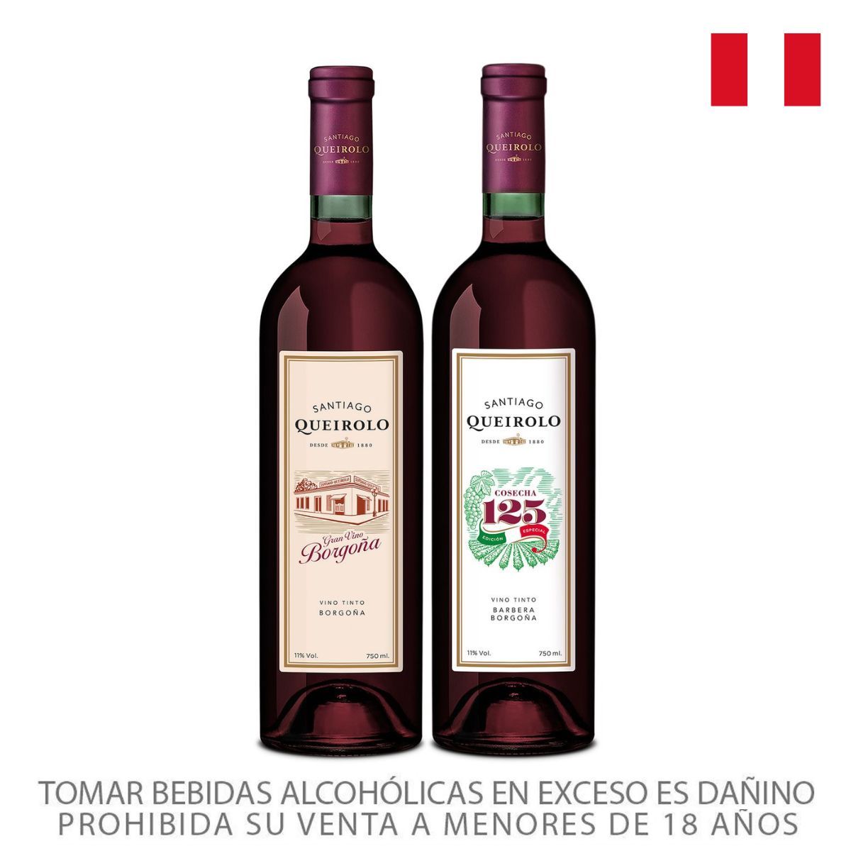 SANTIAGO QUEIROLO - Vino Santiago Queirolo Borgoña Pack 2 Botellas 750 mL