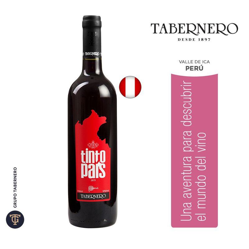 TABERNERO - Vino Tinto País Semi Seco Tabernero 12° 750 mL