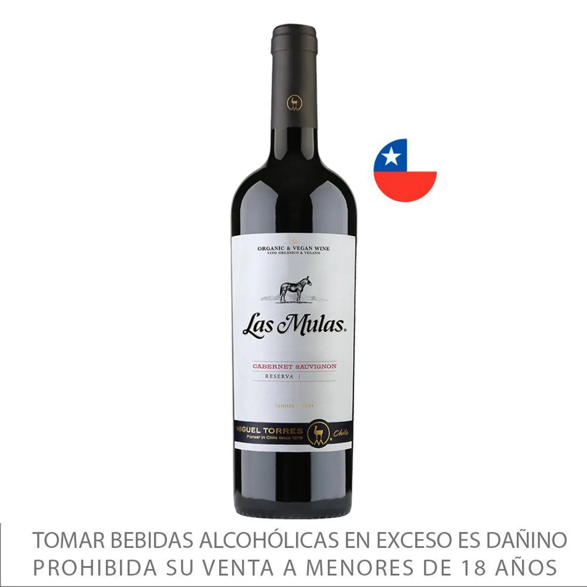 LAS MULAS - Vino Las Mulas Tinto Orgánico Cabernet Sauvignon Botella 750 mL