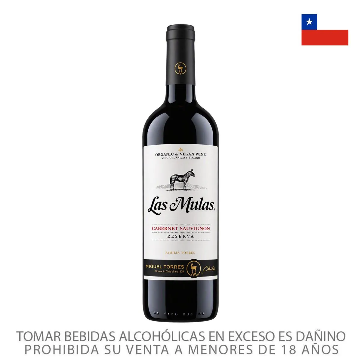 LAS MULAS - Vino Las Mulas Tinto Orgánico Cabernet Sauvignon Botella 750 mL