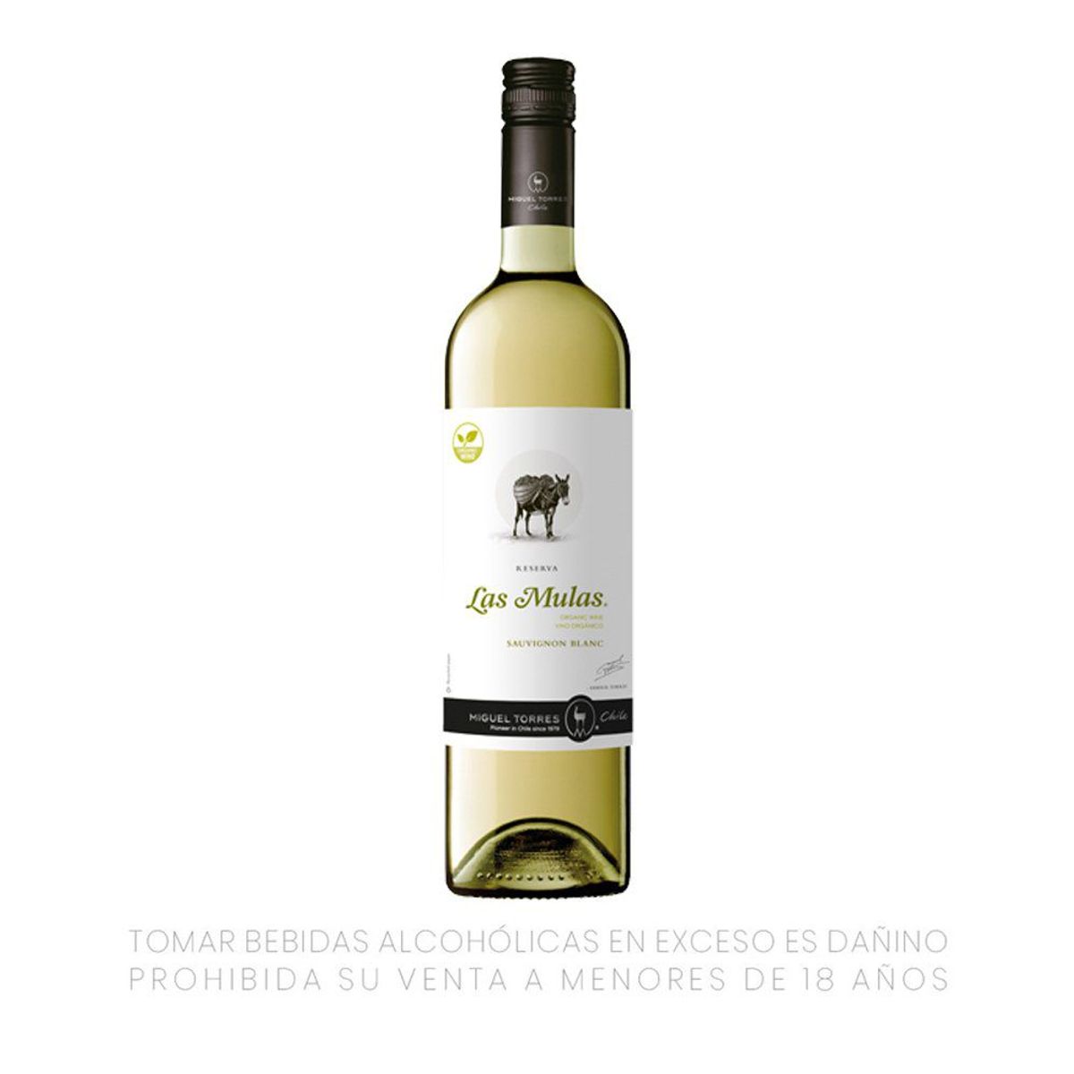 LAS MULAS - Vino Las Mulas Blanco Orgánico Sauvignon Reserva Botella 750 mL