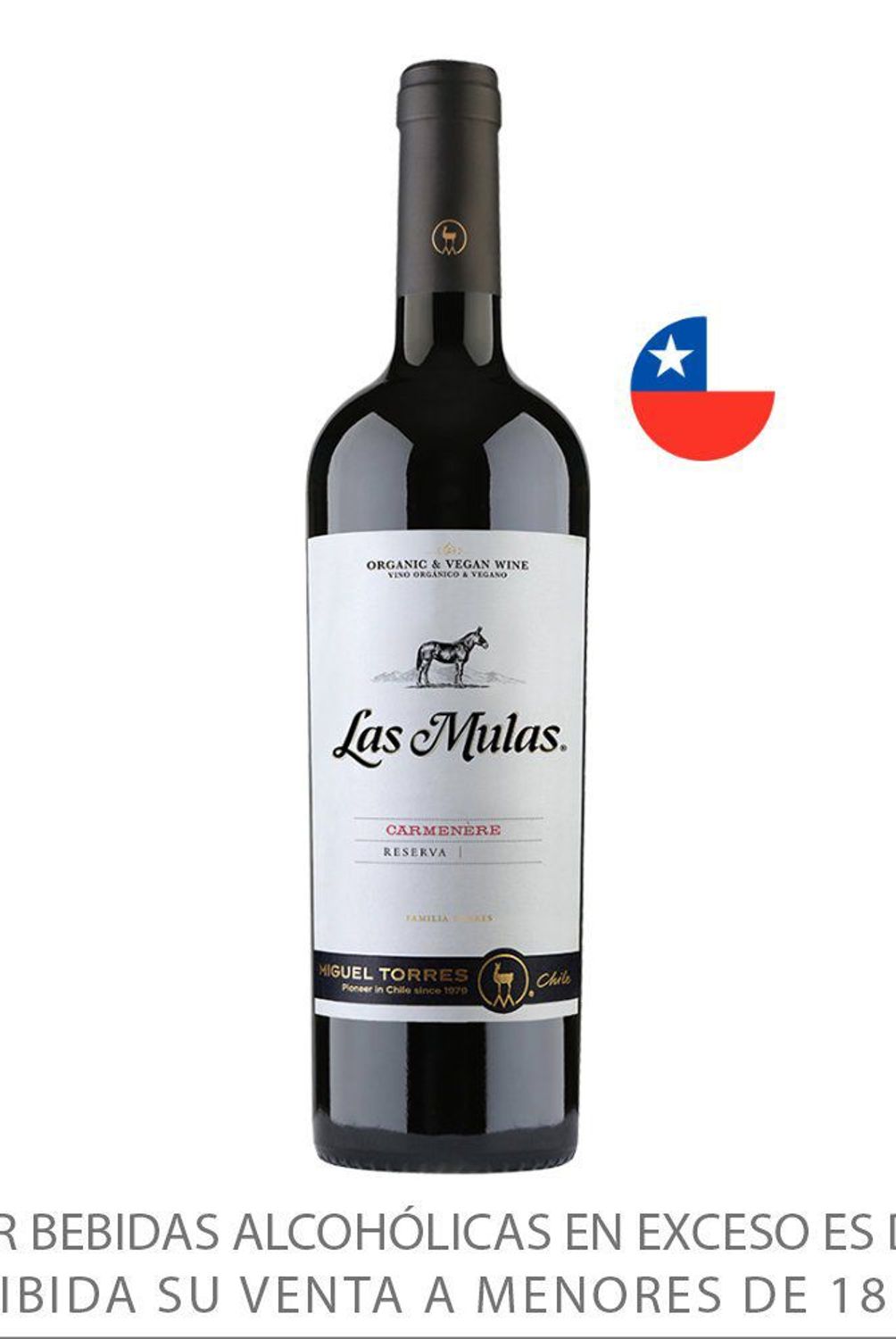LAS MULAS - Vino Las Mulas Tinto Orgánico Carmenere Reserva Botella 750 mL