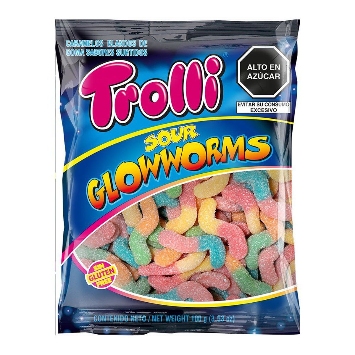 TROLLI - Gomitas Gusanos Trolli Sour Glowworms Bolsa 100 g