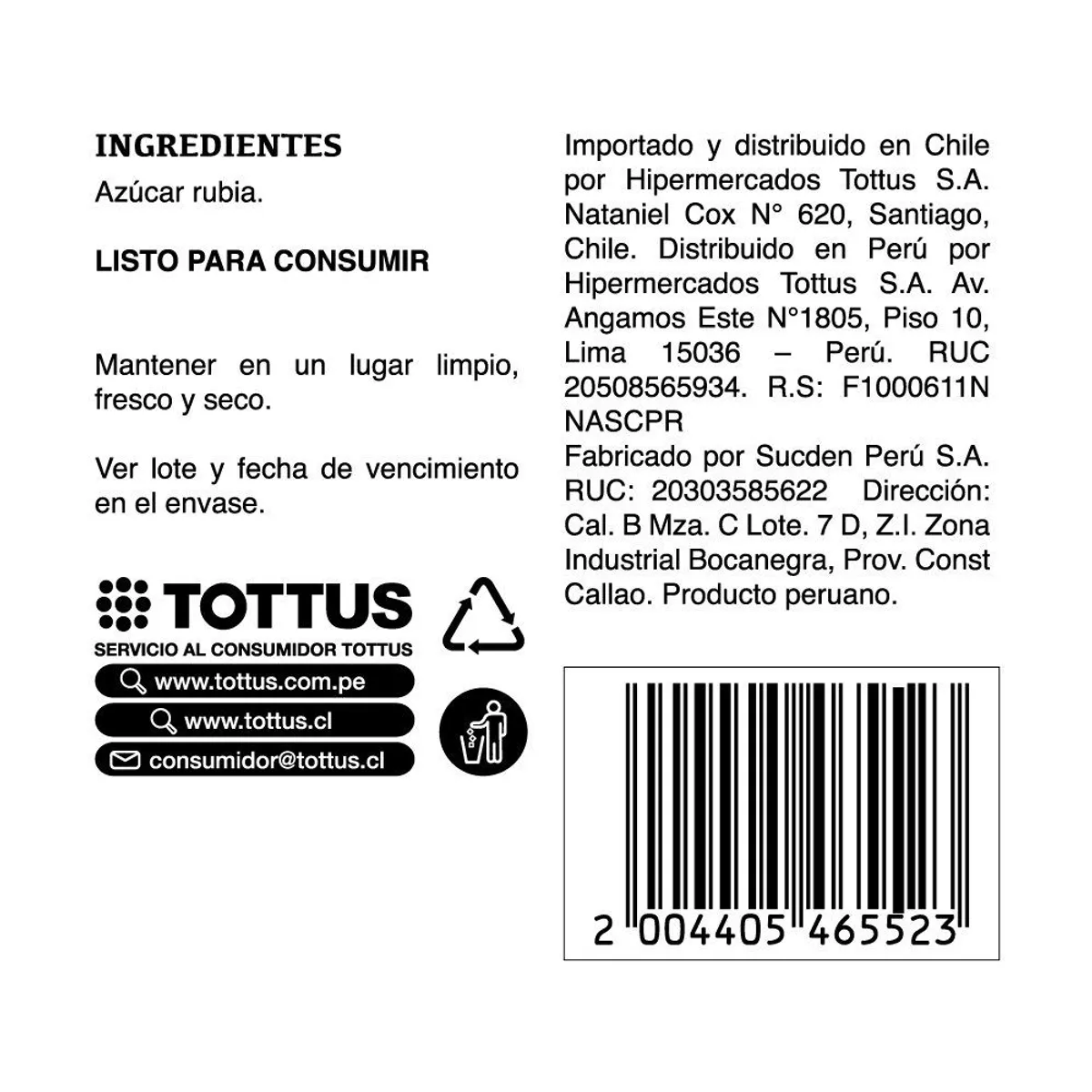 TOTTUS - Azúcar Rubia Tottus Bolsa 1 Kg