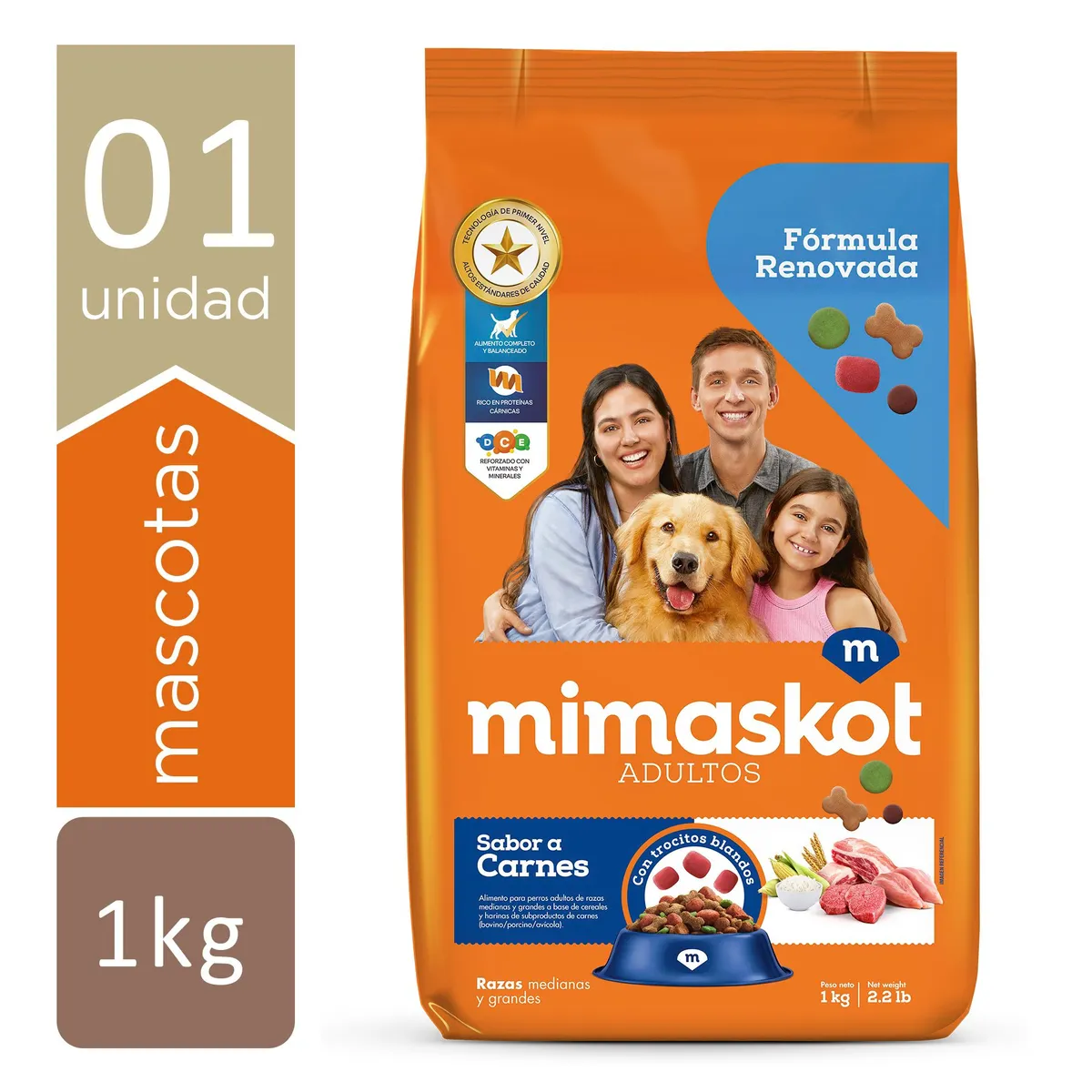 MIMASKOT - Alimento Seco Perros Adultos Medianos Grandes Mimaskot Carnes Bolsa 1 Kg