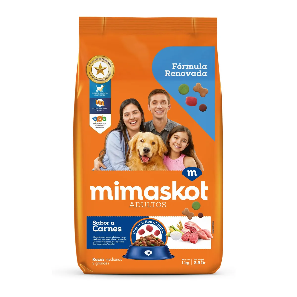 MIMASKOT - Alimento Seco Perros Adultos Medianos Grandes Mimaskot Carnes Bolsa 1 Kg