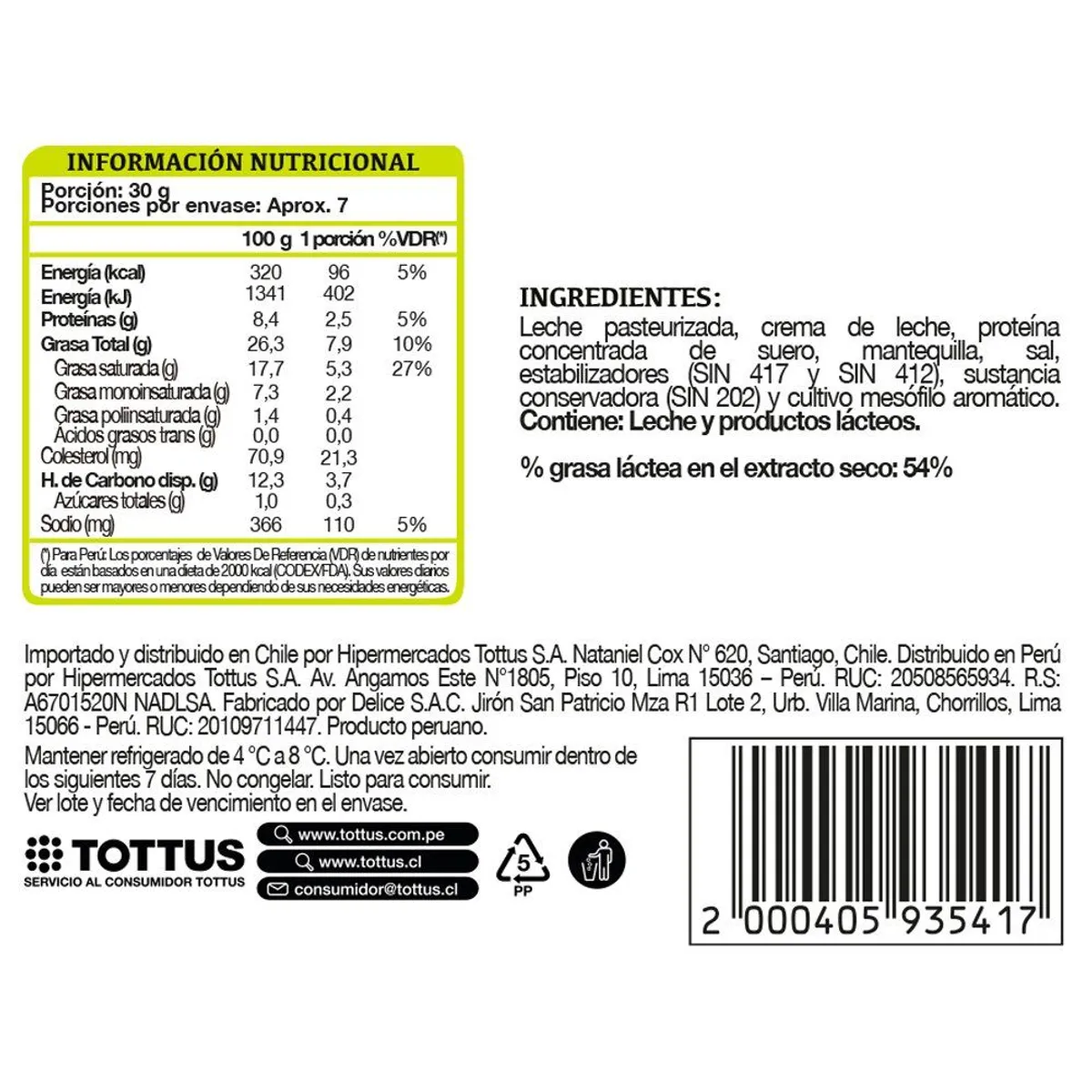 TOTTUS - Queso Crema Tradicional Tottus Envase 227 g