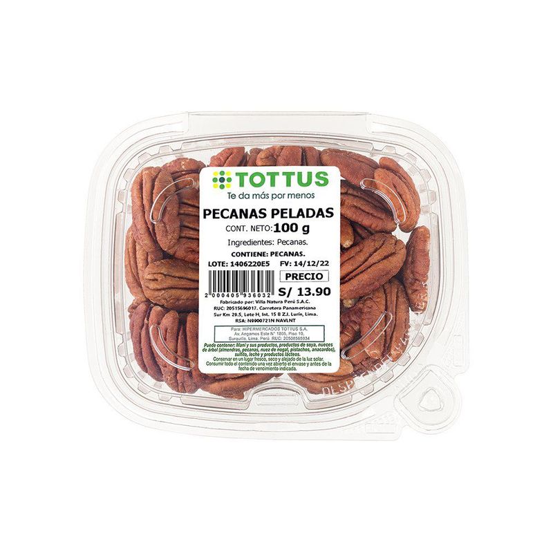 TOTTUS - Pecanas Peladas Tottus Envase 100 g