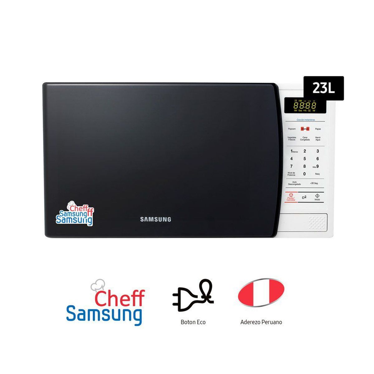 SAMSUNG - Microondas 22L Blanco Puerta Negra Samsung