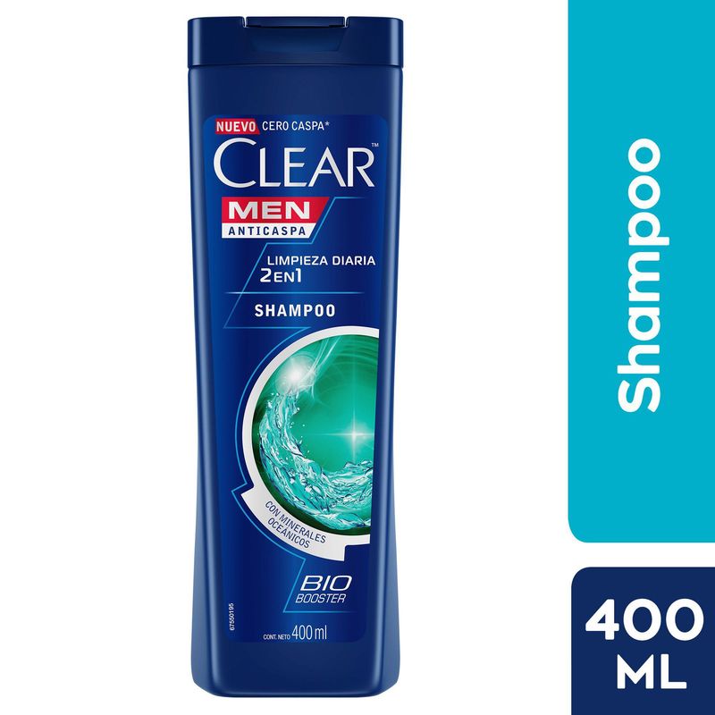 CLEAR - Shampoo Clear Hombre Anti Caspa 2 En 1 Limpieza Diaria Botella 400 mL