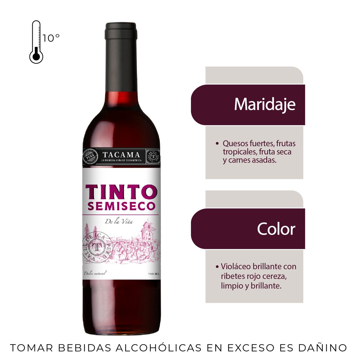 TACAMA - Vino Tacama Tinto Semi Seco Dulce Natural Botella 750 mL
