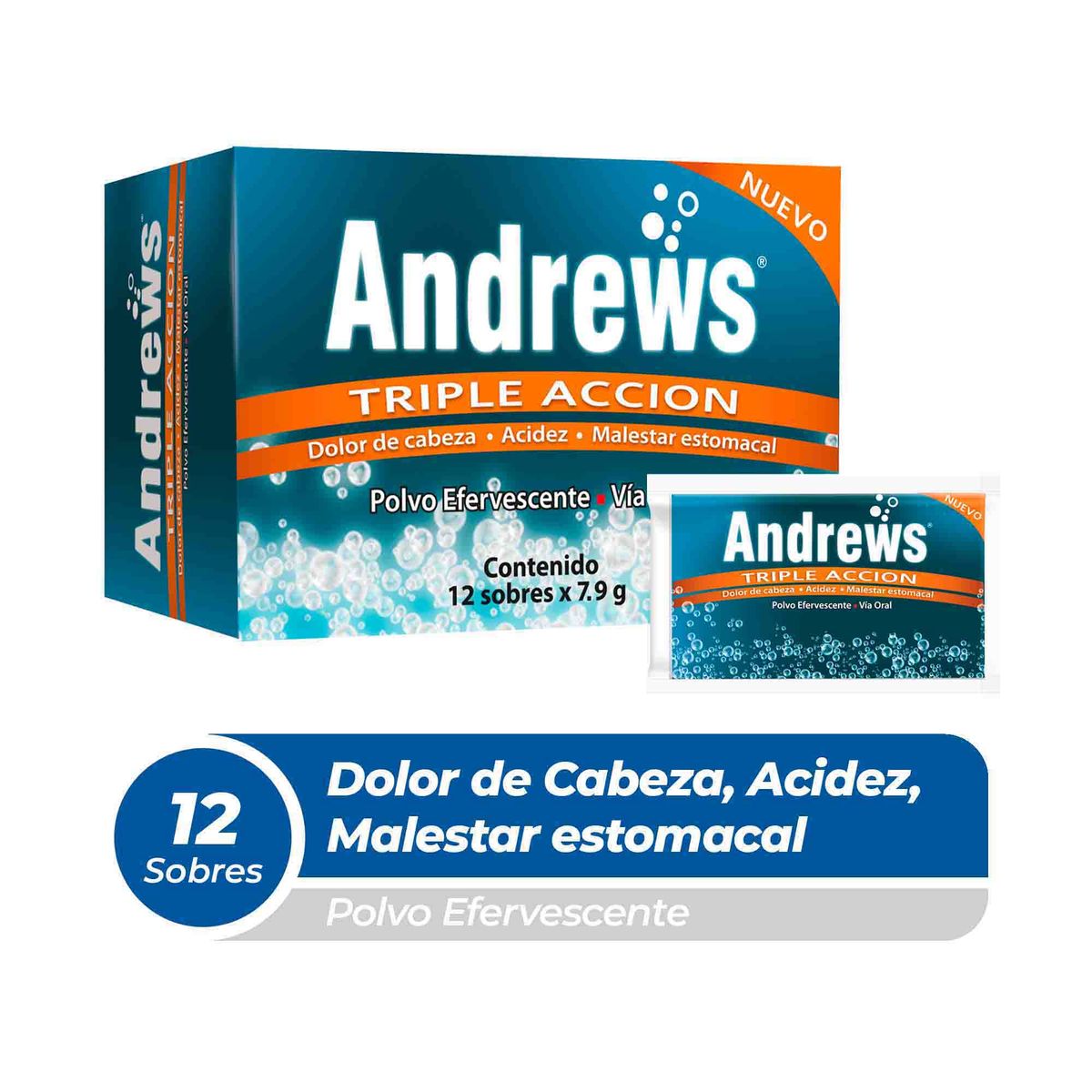 SAL DE ANDREWS - Polvo Efervescente Andrews Triple Acción Caja 12 Sobres