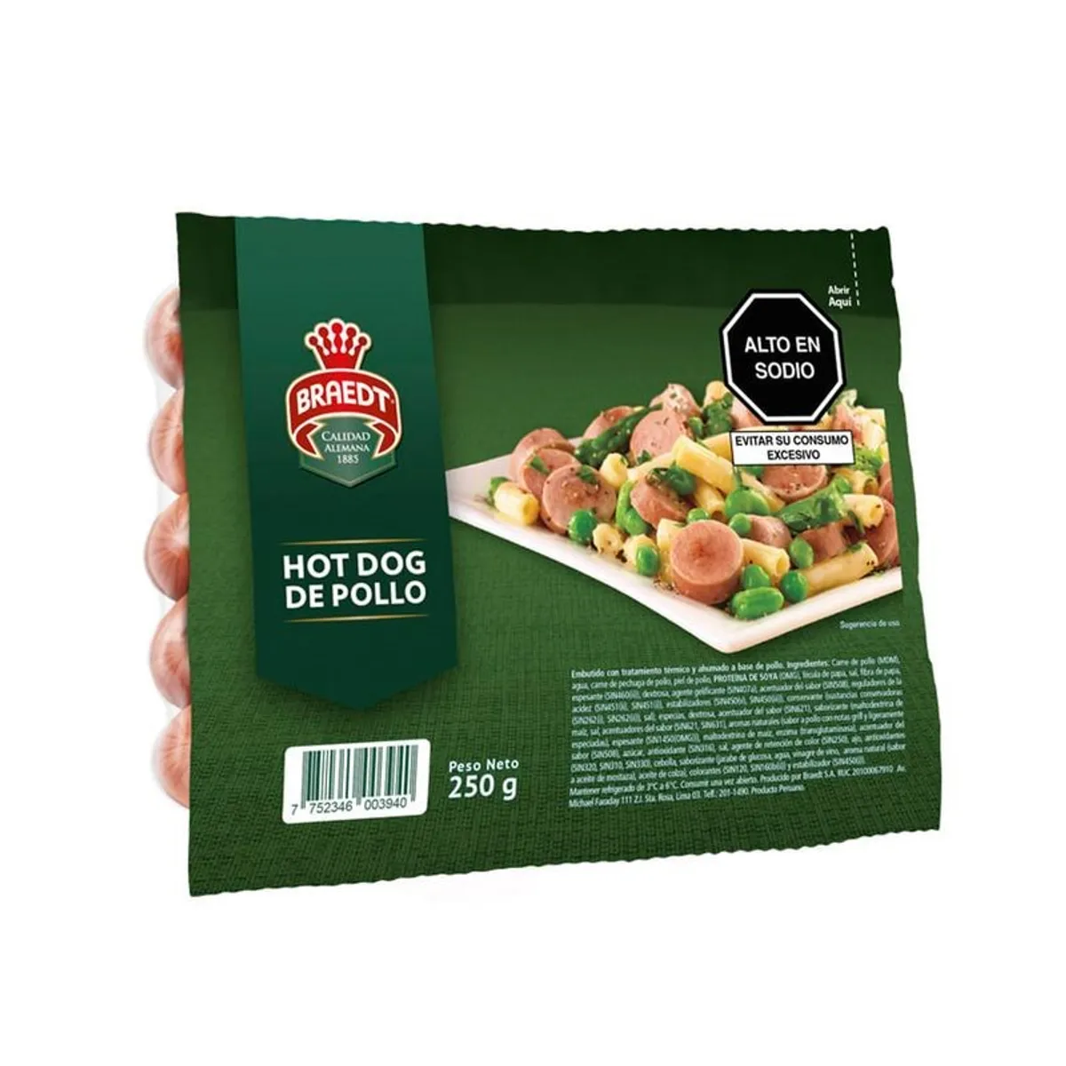 BRAEDT - Hot Dog de Pollo Braedt Empaque 250 g