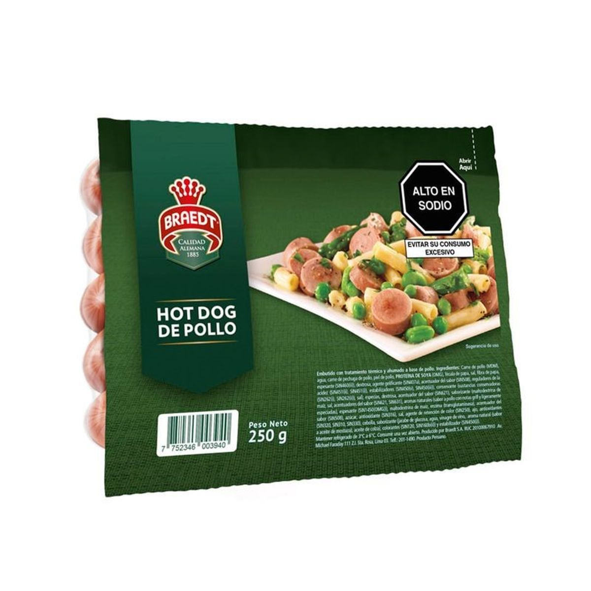 BRAEDT - Hot Dog de Pollo Braedt Empaque 250 g