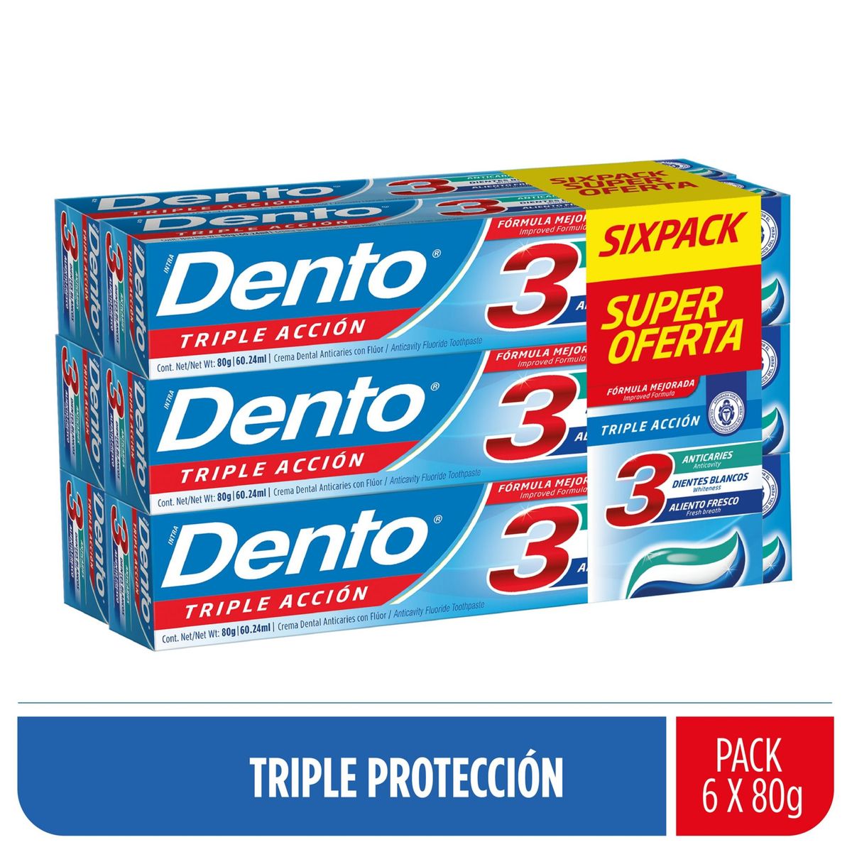 DENTO - Crema Dental Dento 3 Triple Acción Caja 6 Und