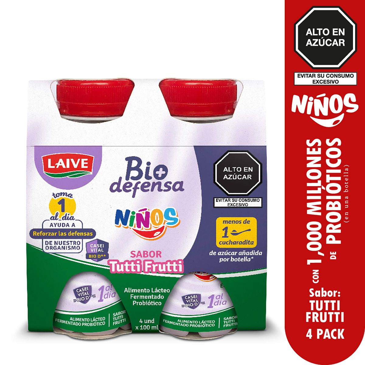 LAIVE - Yogurt Laive Biodefensa Kids Tutti Frutti Pack 4 Botellas 100 mL