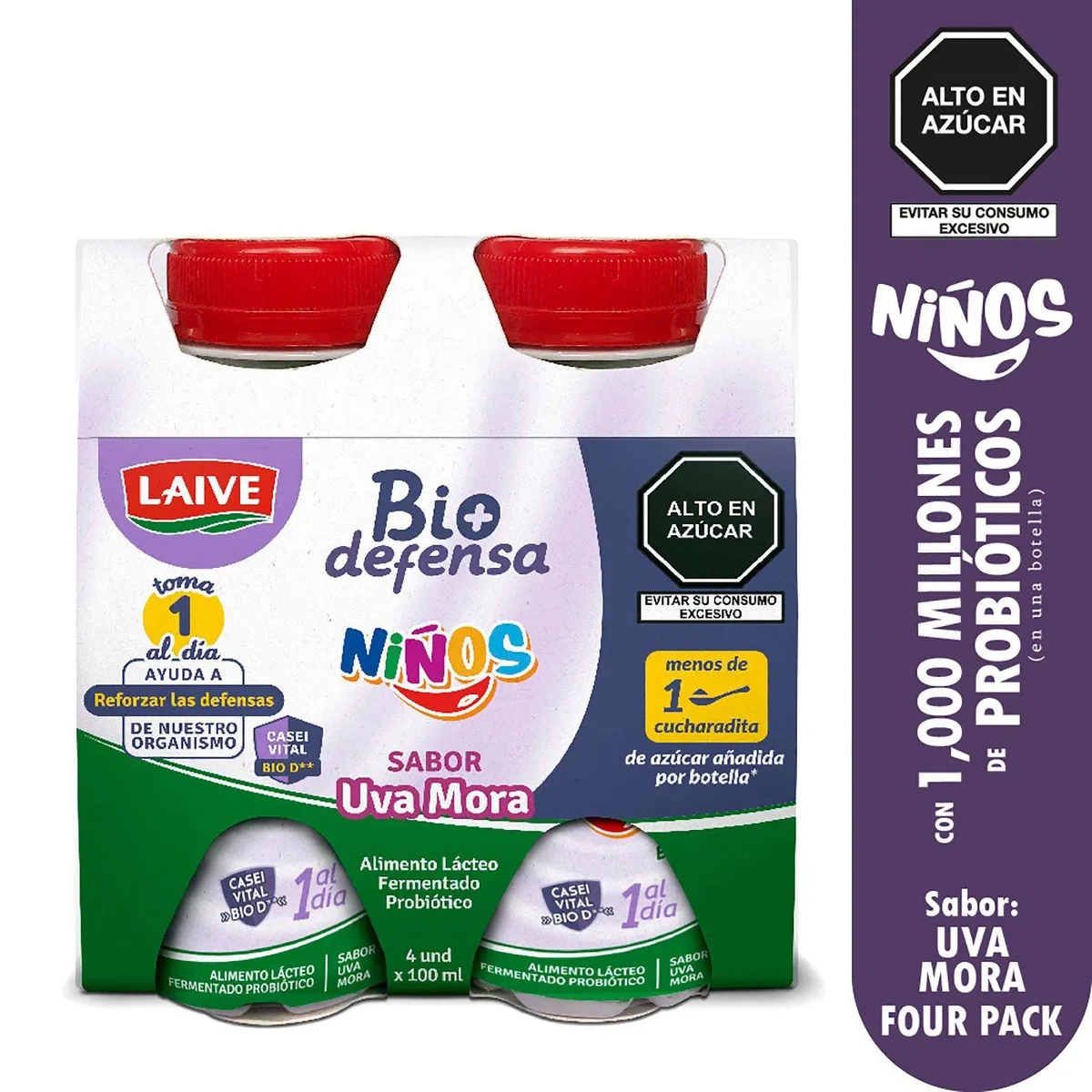 LAIVE - Yogurt Laive Biodefensa Kids Uva Mora Pack 4 Botellas 100 mL