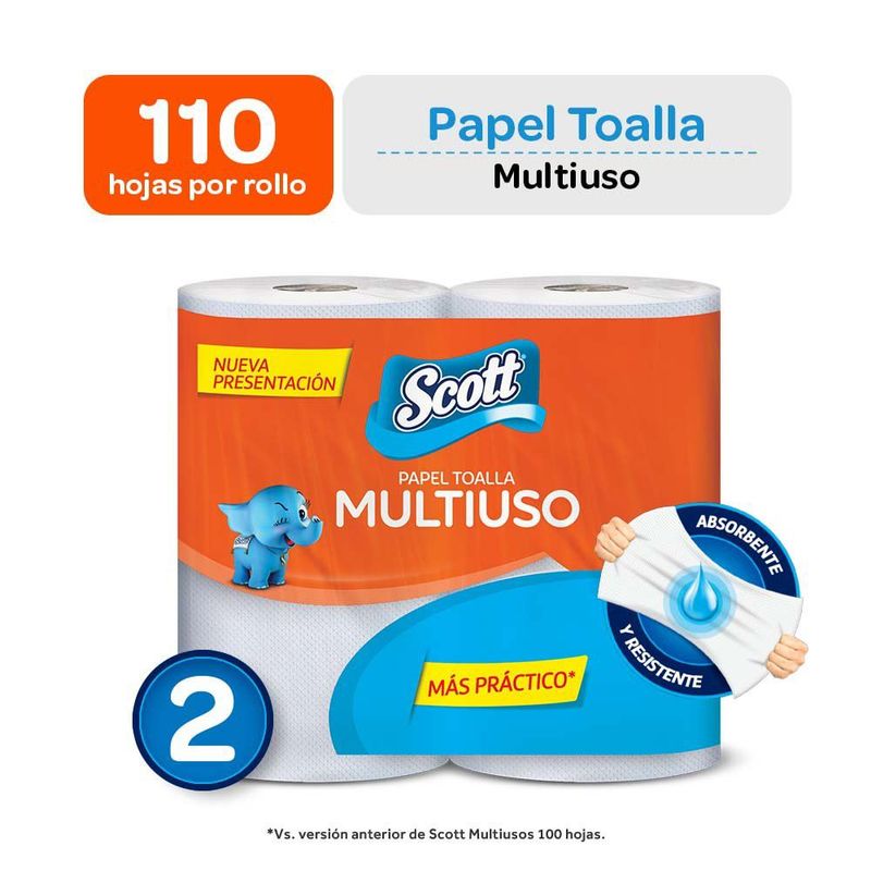 SCOTT - Papel Toalla Scott Multiusos Pack 2 Rollos 110 Hojas