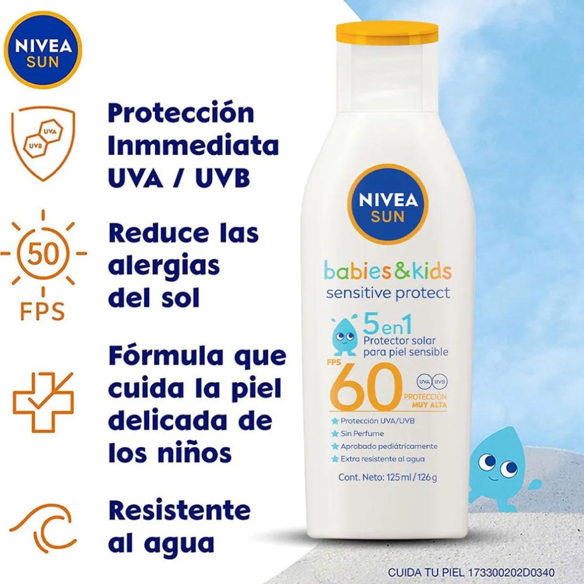 NIVEA - Bloqueador Nivea Kids Piel Sensible FPS60 Envase 125 mL