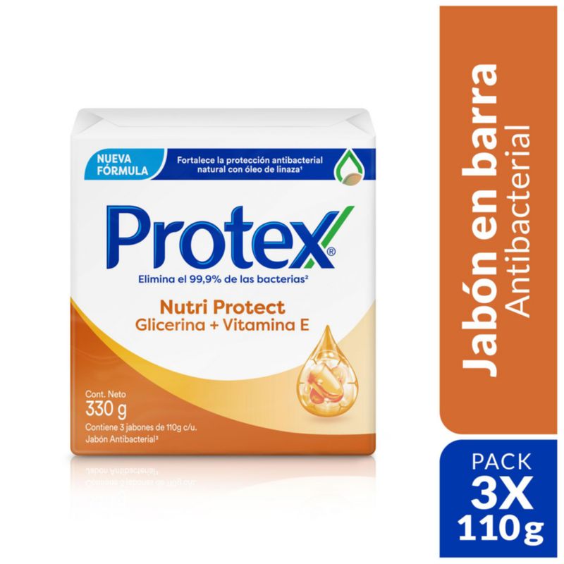 PROTEX - Jabón Barra Protex Nutri Protect Vitamina E Pack 3 Empaques 110 g
