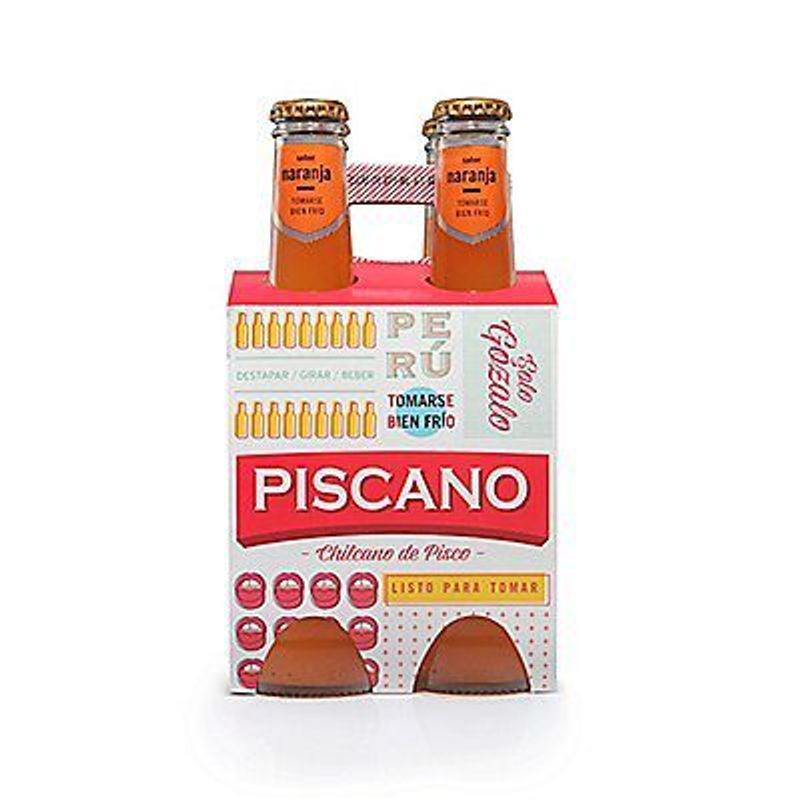 PISCANO - Chilcano De Pisco Piscano Sabor Naranja Pack 4 Und Botella 355 mL