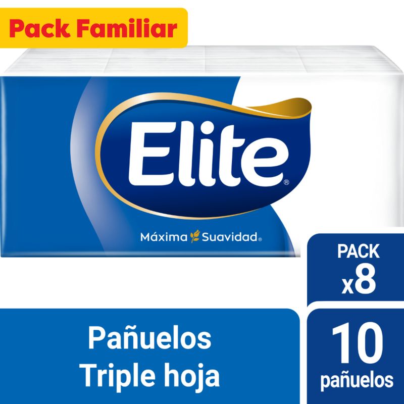ELITE - Pañuelos Elite Triple Hoja Con Aloe Vera Pack 8 Empaques De 10 Und