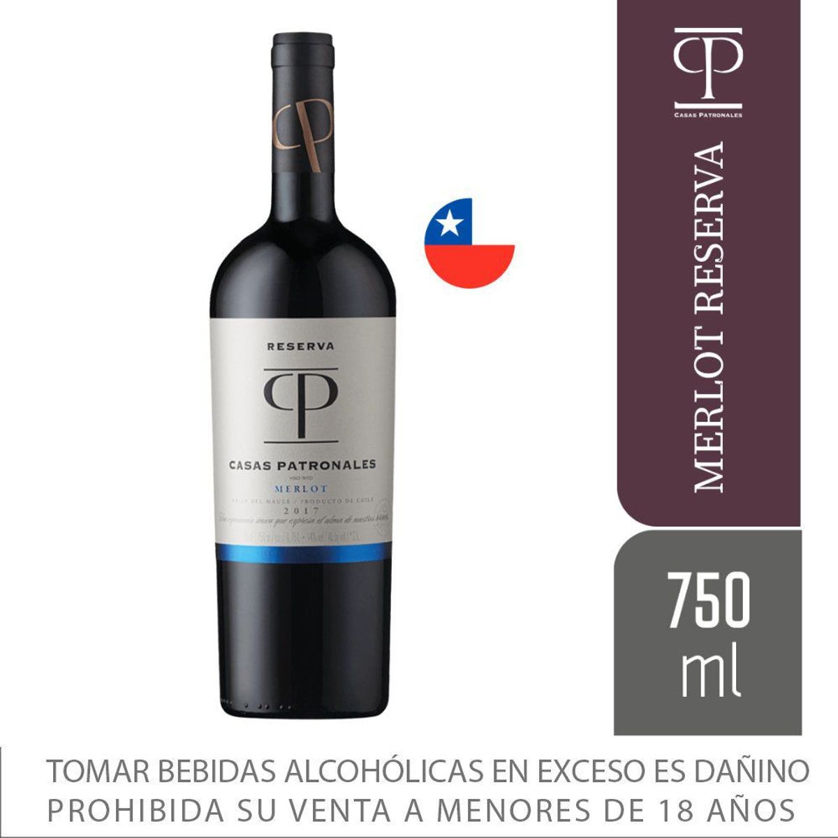 CASAS PATRONALES - Vino Casas Patronales Merlot Reserva Botella 750 mL