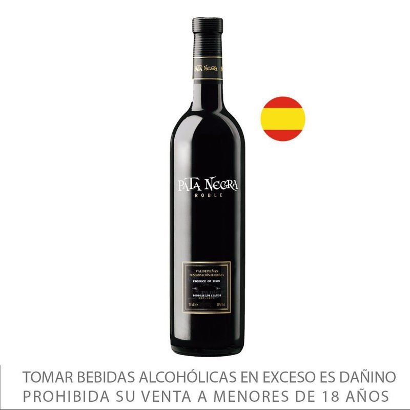 PATA NEGRA - Vino Pata Negra Tinto Tempranillo Roble Botella 750 mL