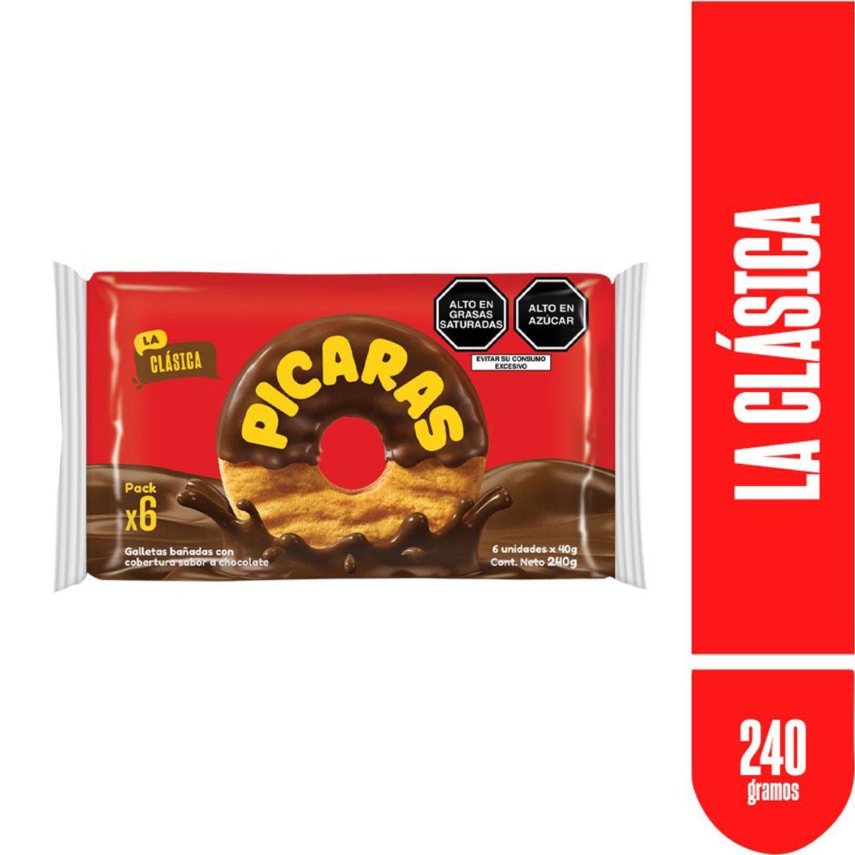 PICARAS - Galleta Pícaras con Cubierta Sabor Chocolate Sixpack