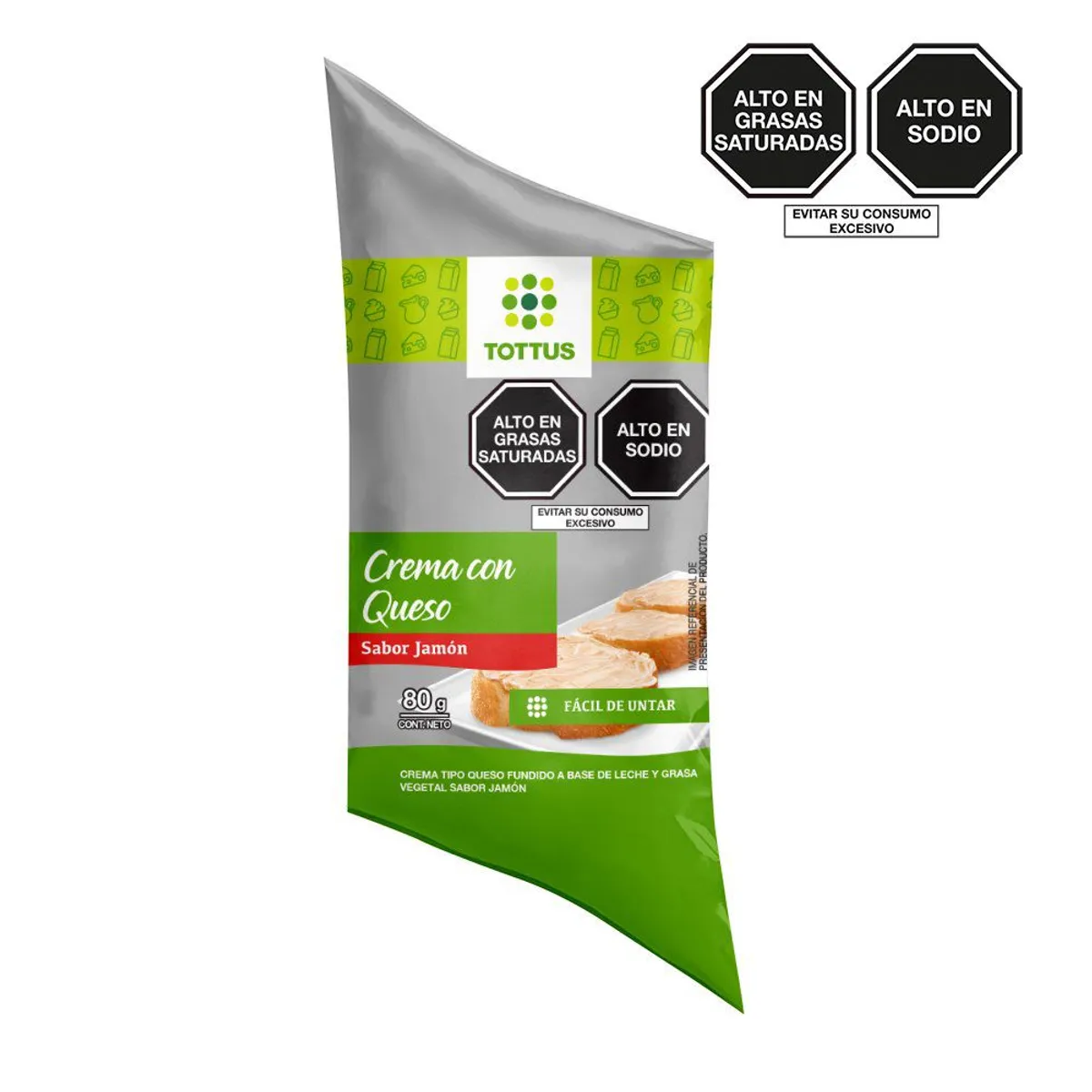 TOTTUS - Crema con Queso Tottus Sabor Jamón Bolsa 80 g