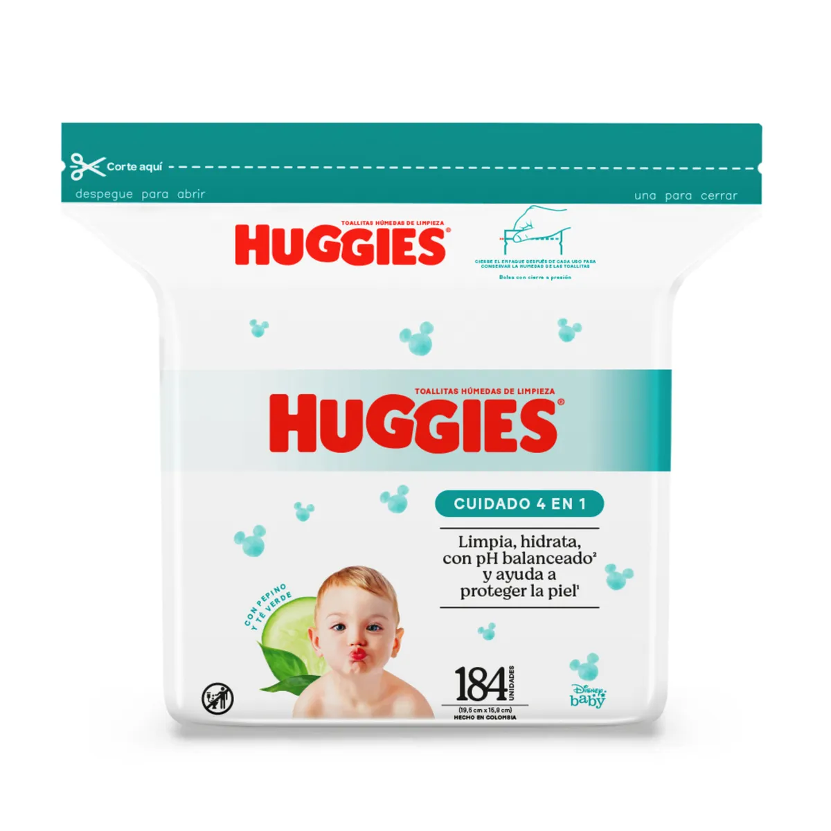 HUGGIES - Toallitas Húmedas Huggies One&Done Pepino y Té Verde Empaque 184 Und