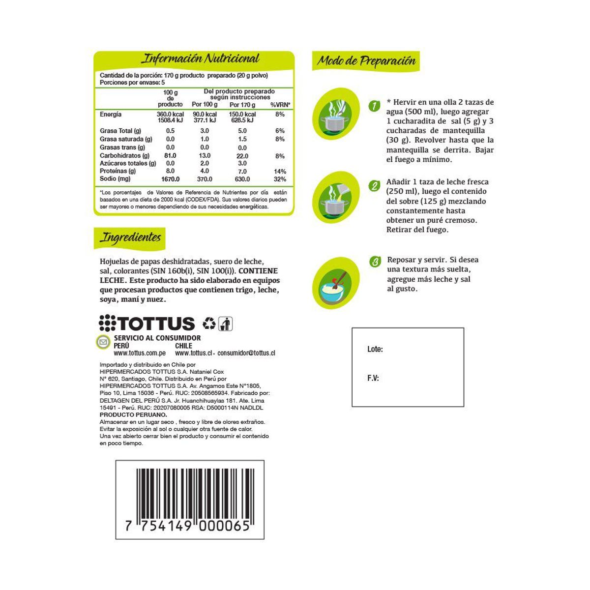 TOTTUS - Puré de Papas Tottus Empaque 125 g