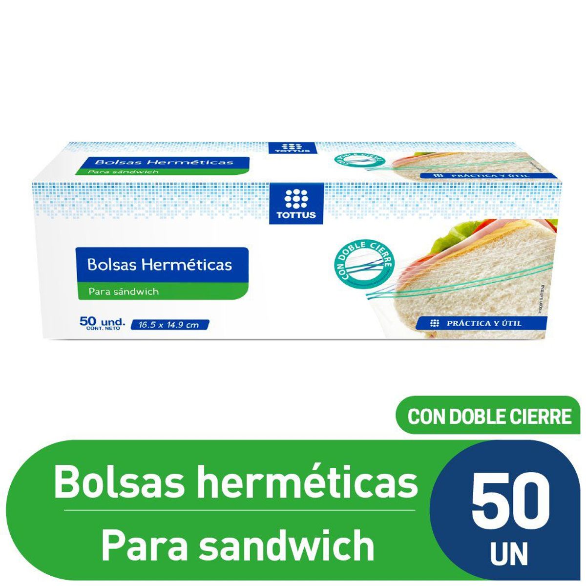 TOTTUS - Bolsa Hermética para Sandwich Tottus Caja 50 Und