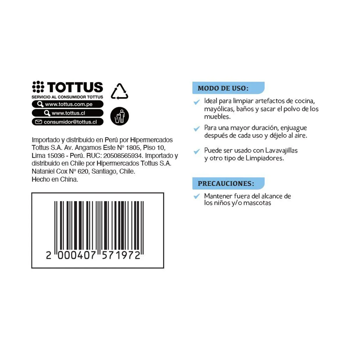 TOTTUS - Paño Secatodo Tottus Empaque 4 Und