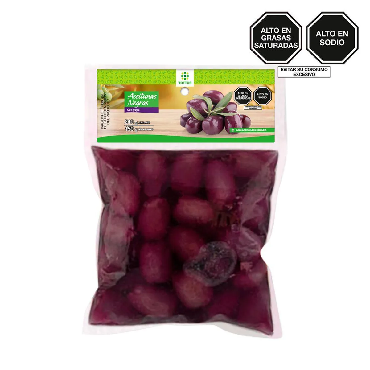 TOTTUS - Aceituna Botija Tottus con Pepa Bolsa 240 g